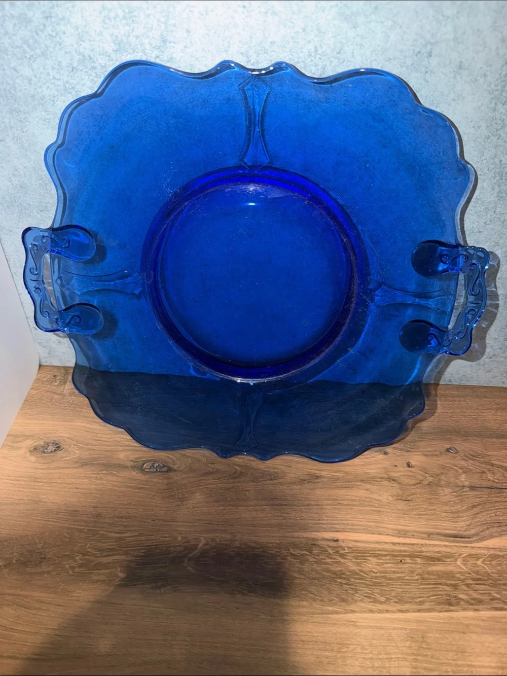 Cobalt Blue Glass Serving Platter with Decorative Handles